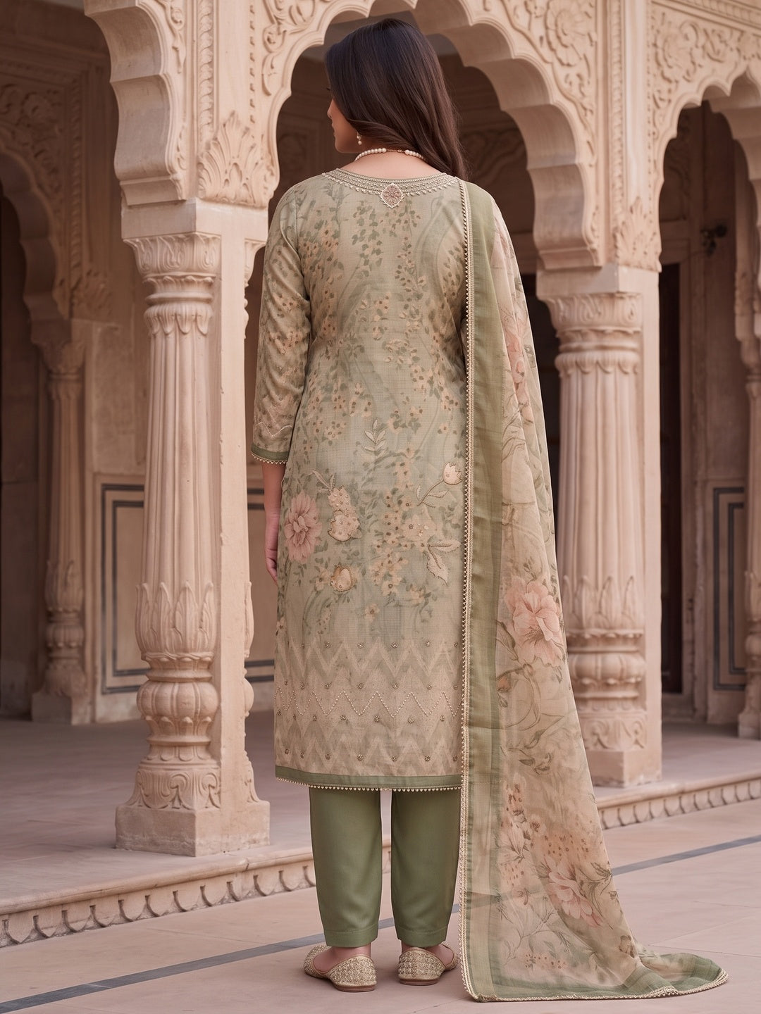 Peachmode Green Unstitched Dress Material - Image 5