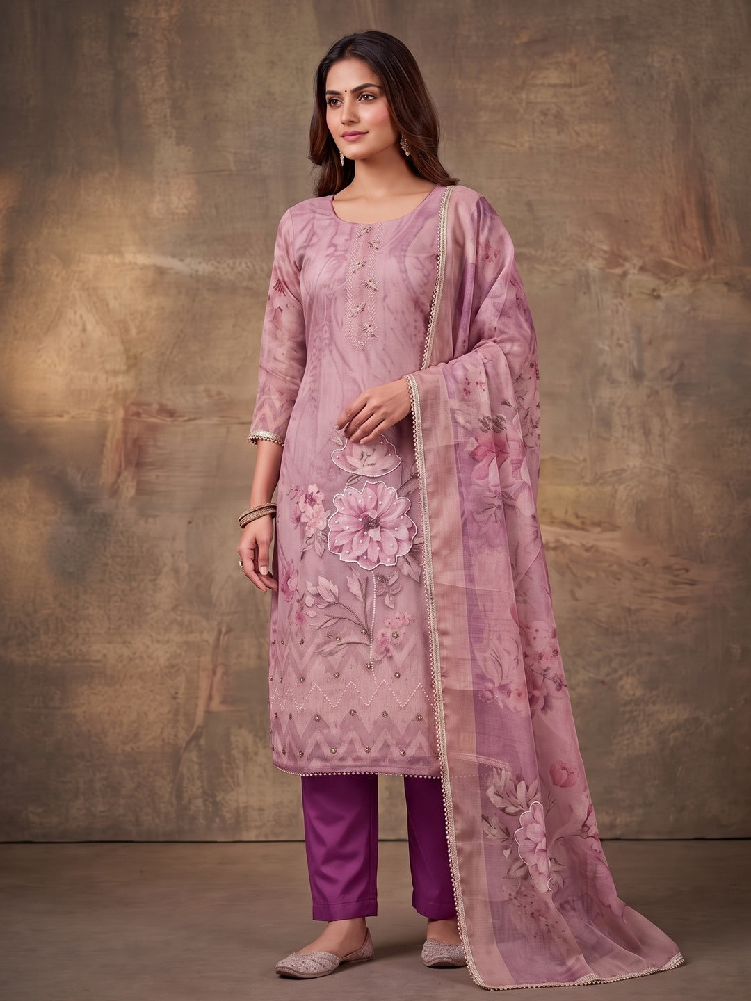 Peachmode Purple Unstitched Dress Material - Image 4