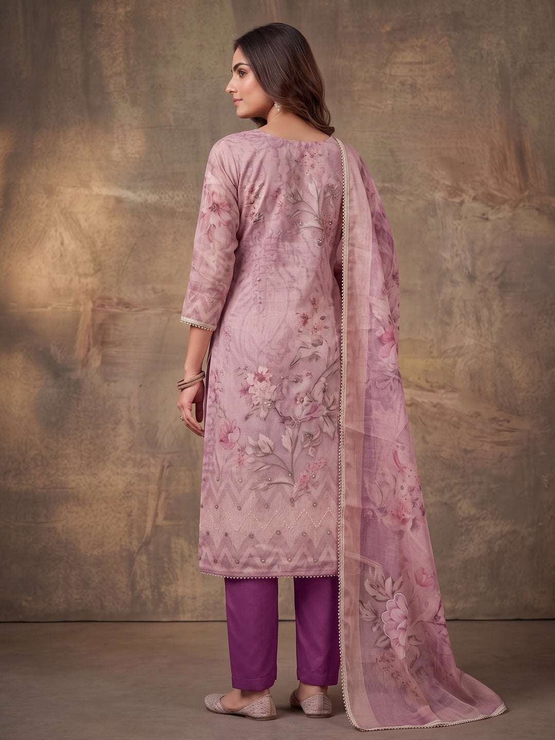 Peachmode Purple Unstitched Dress Material - Image 5