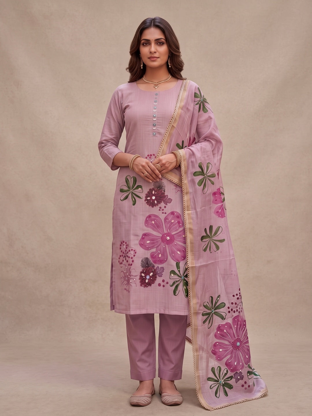 Peachmode Purple Unstitched Dress Material - Image 4