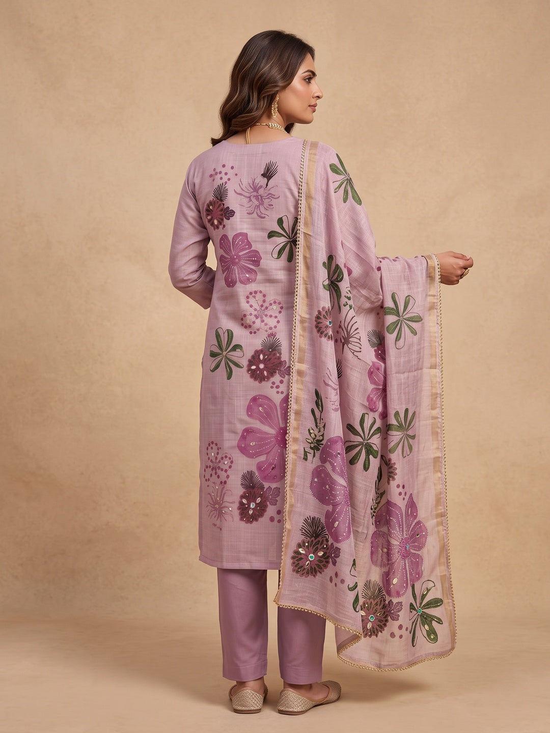 Peachmode Purple Unstitched Dress Material - Image 5
