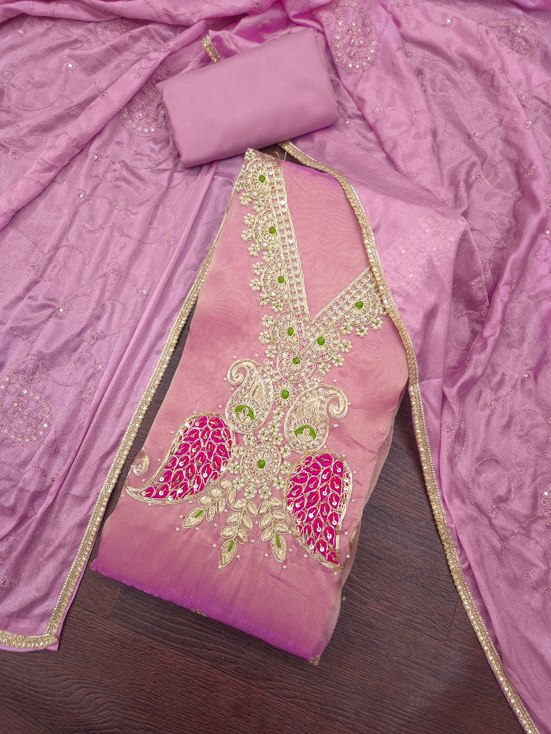 Peachmode Pink Unstitched Dress Material - Image 1