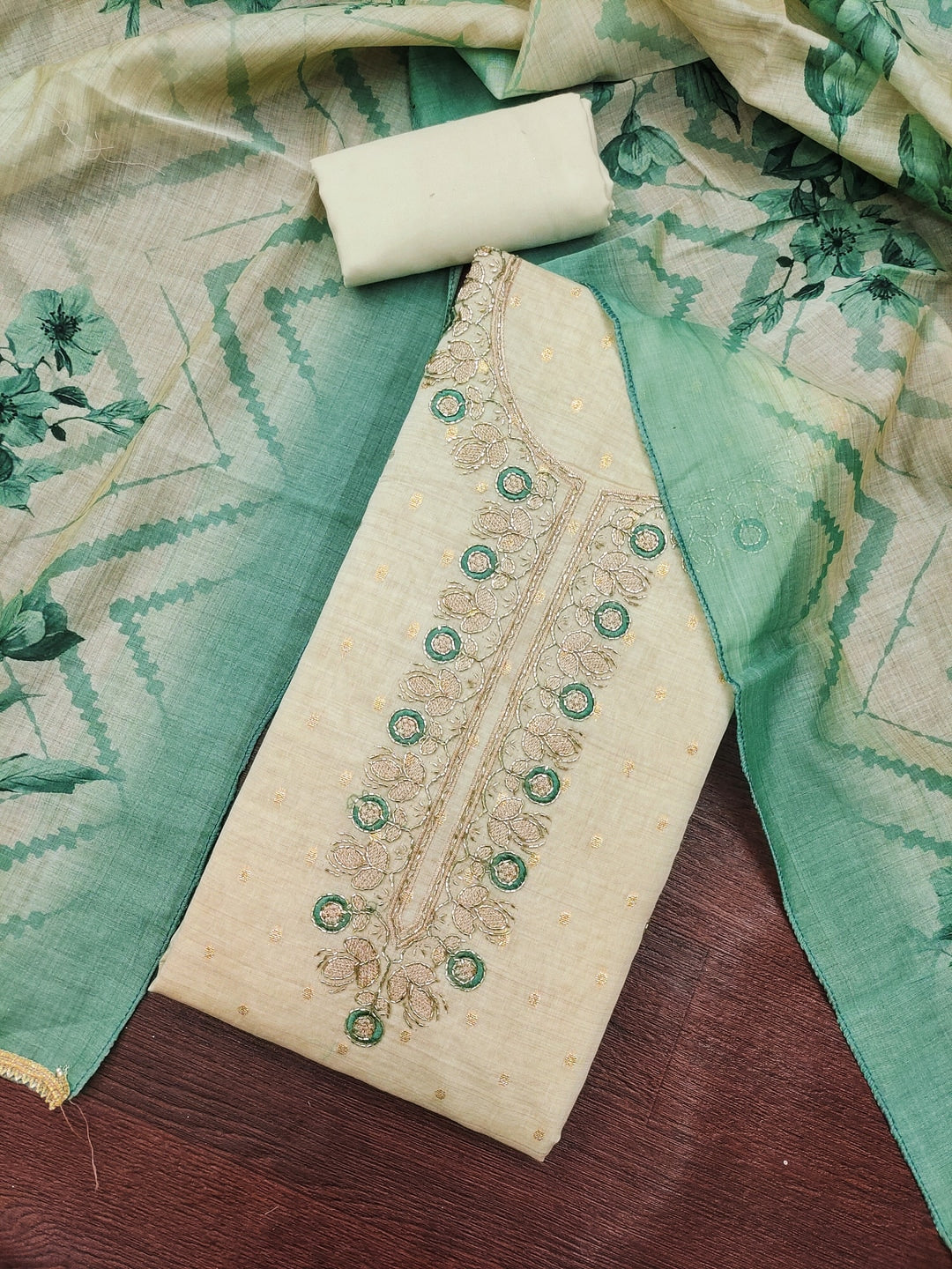 Peachmode Turquoise Unstitched Dress Material - Image 1