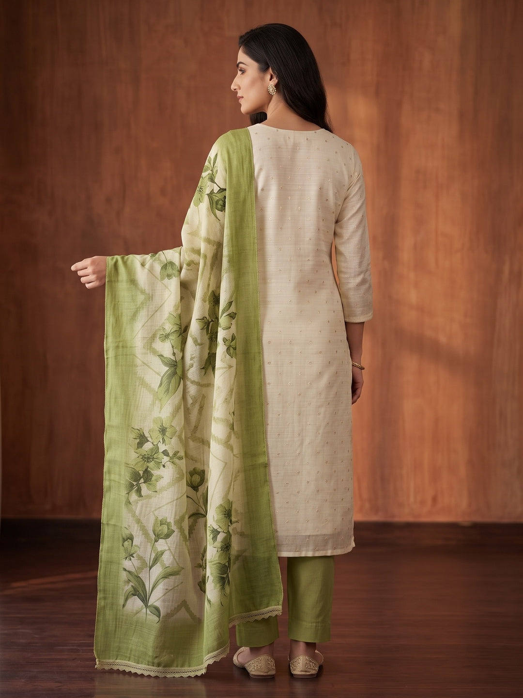 Peachmode Olive Unstitched Dress Material - Image 5