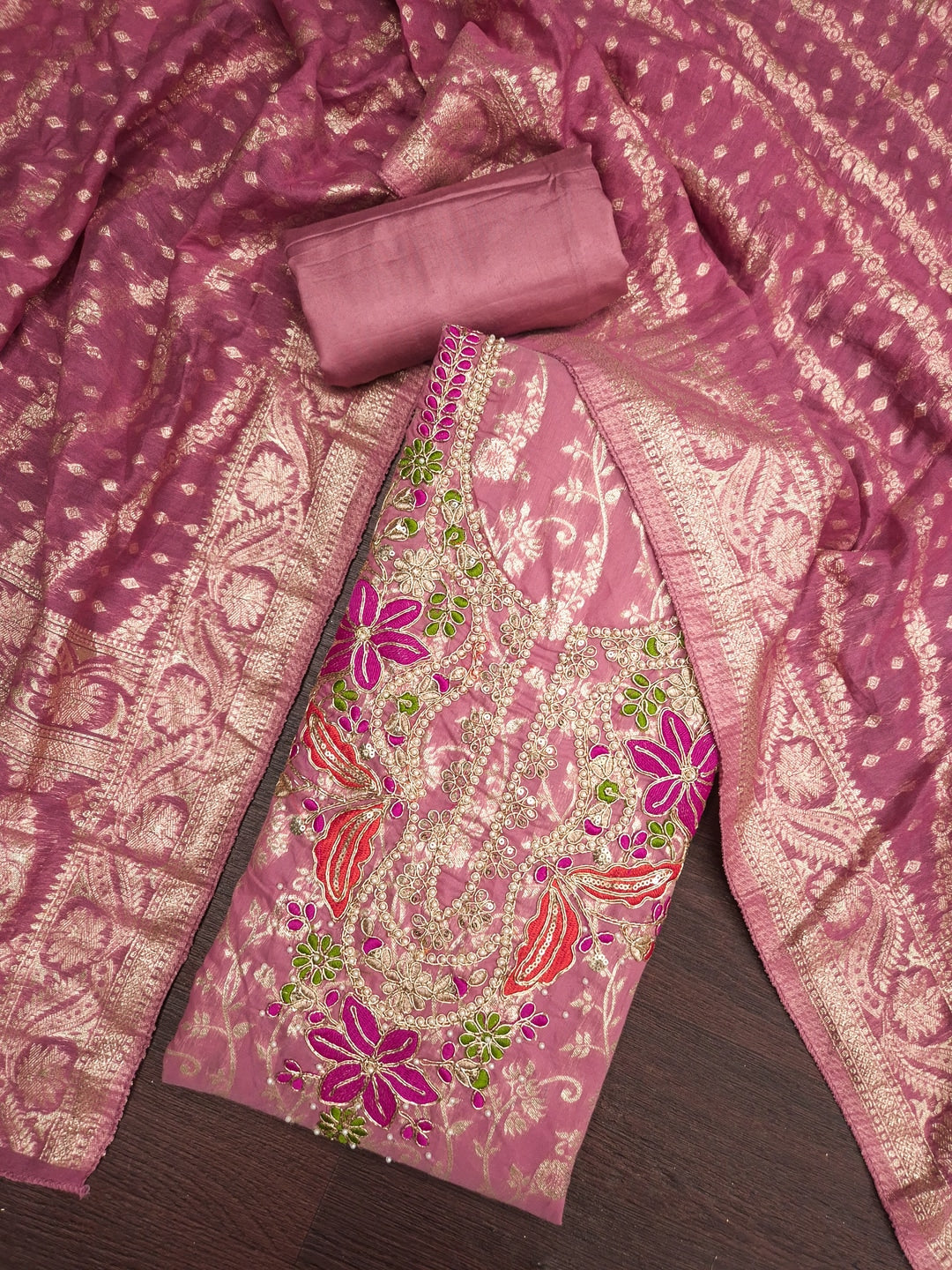 Peachmode Mauve Unstitched Dress Material - Image 1
