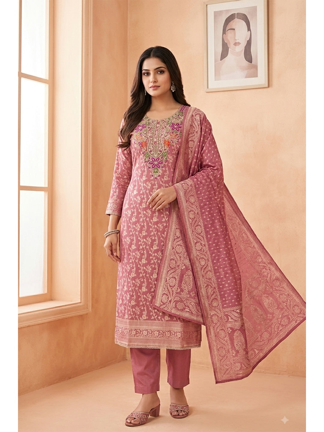 Peachmode Mauve Unstitched Dress Material - Image 3