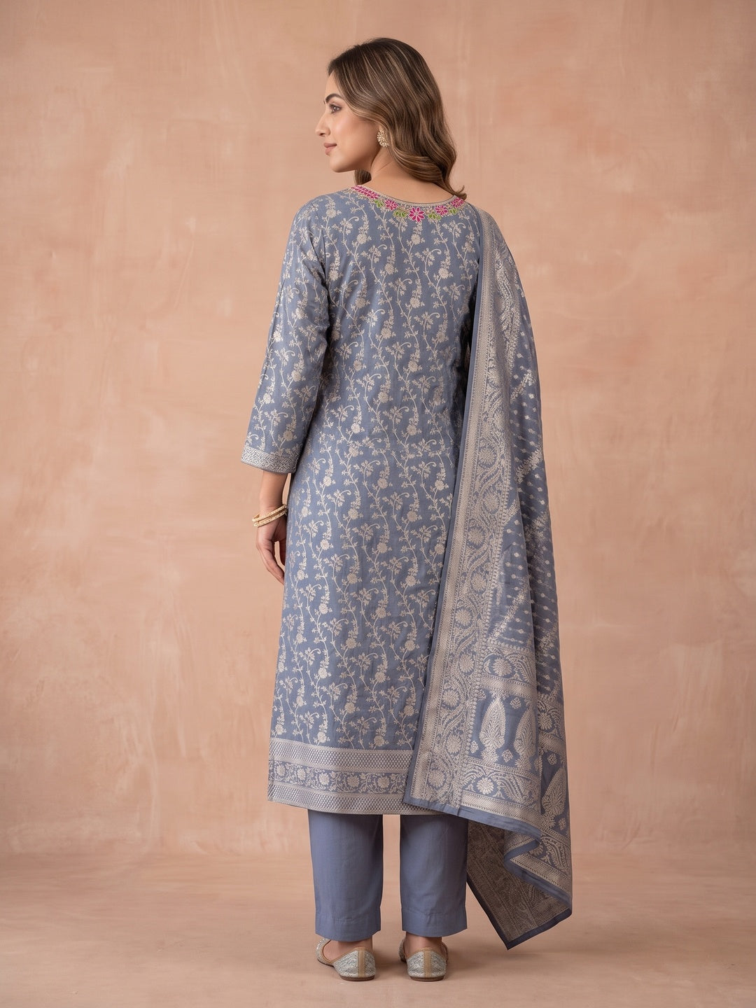 Peachmode Grey Unstitched Dress Material - Image 5