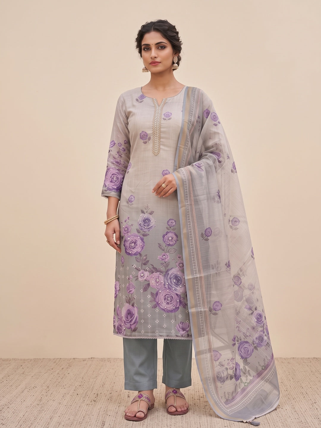 Peachmode Grey Unstitched Dress Material - Image 4