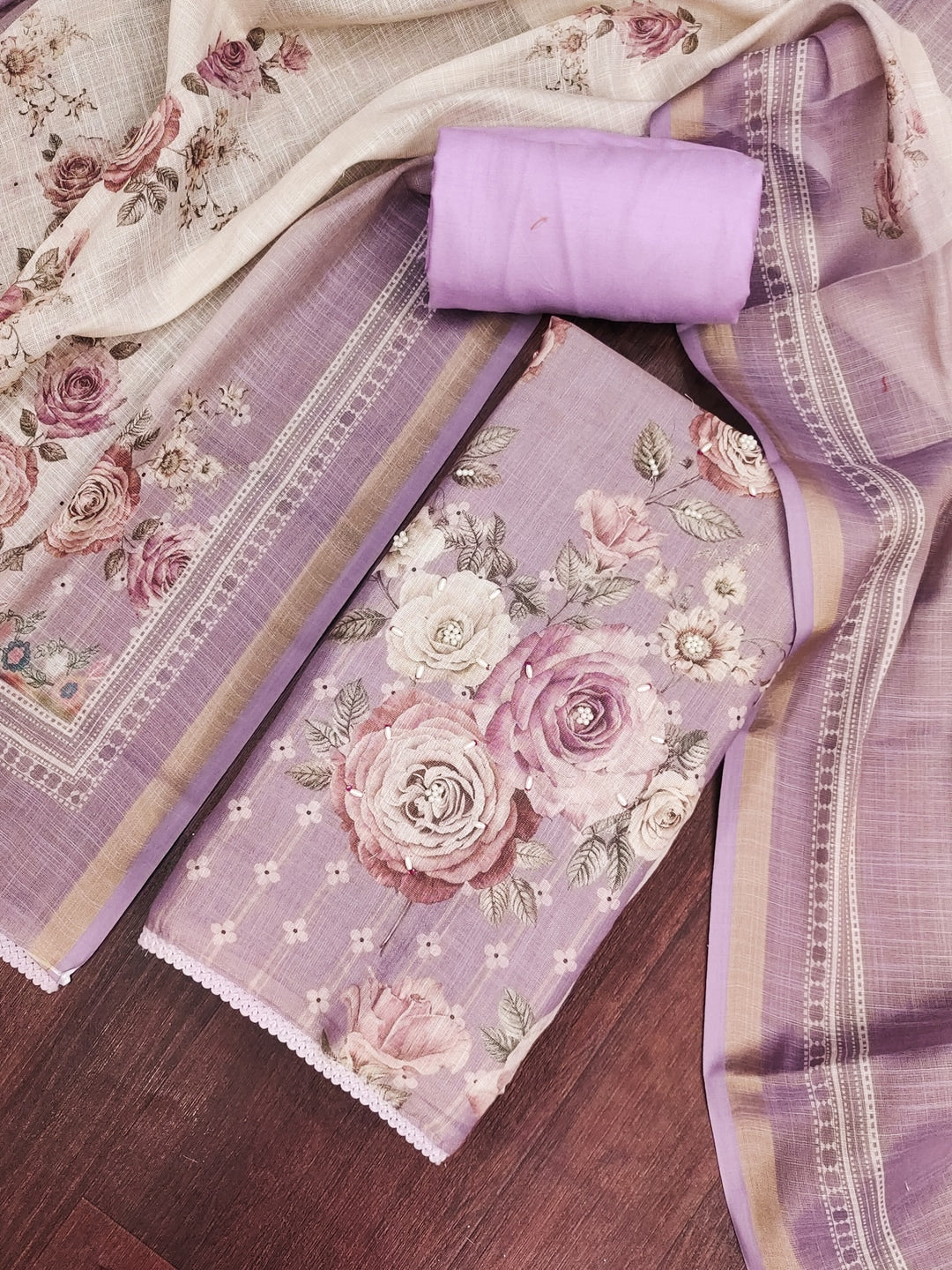 Peachmode Purple Unstitched Dress Material - Image 1