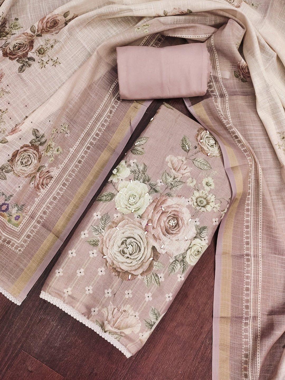 Peachmode Peach Unstitched Dress Material - Image 1