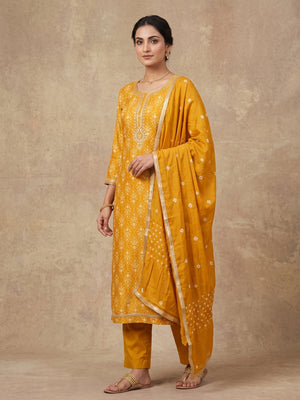 Peachmode Mustard Unstitched Dress Material - Image 2