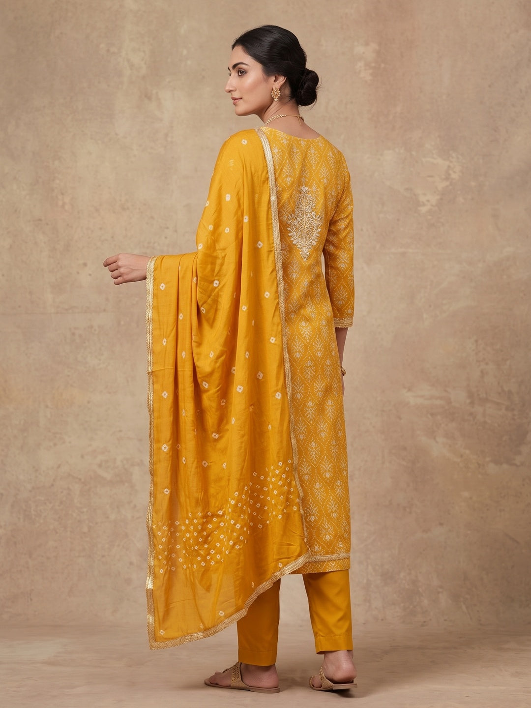 Peachmode Mustard Unstitched Dress Material - Image 5