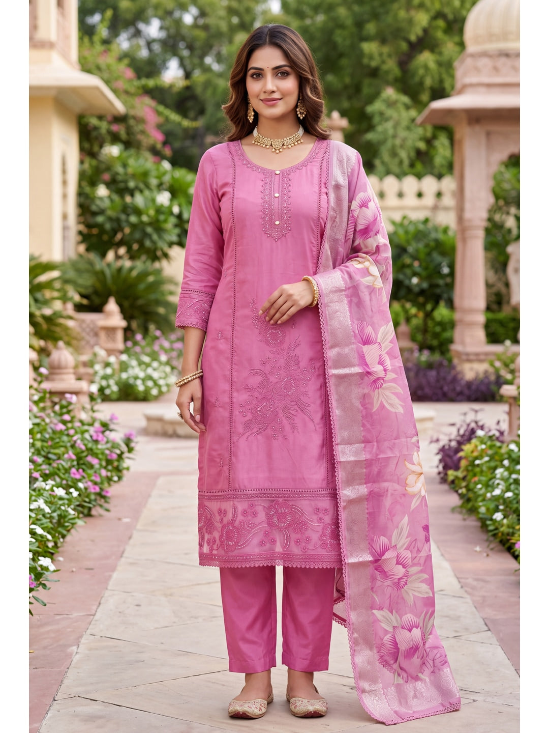 Peachmode Pink Unstitched Dress Material - Image 3