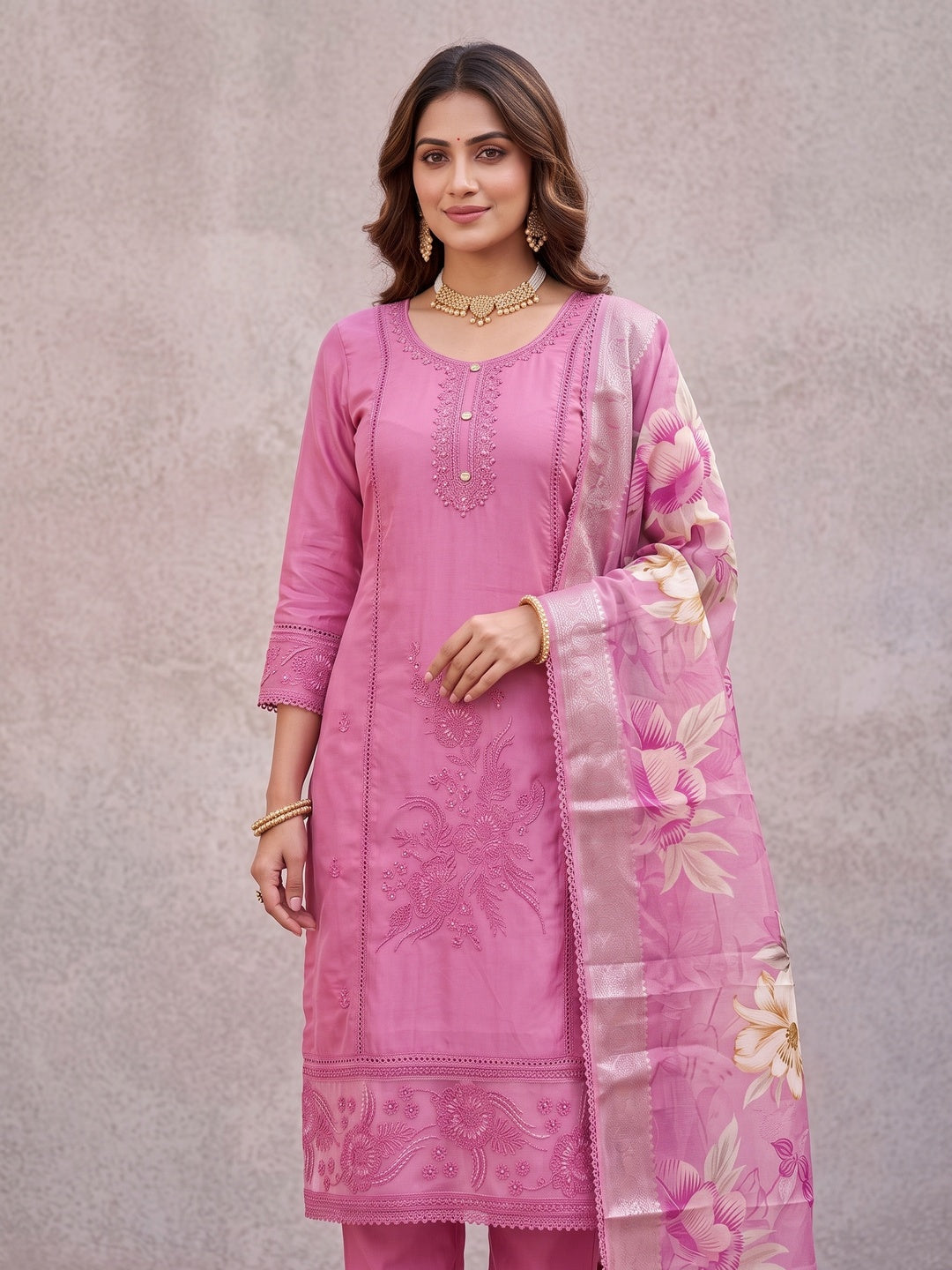 Peachmode Pink Unstitched Dress Material - Image 2