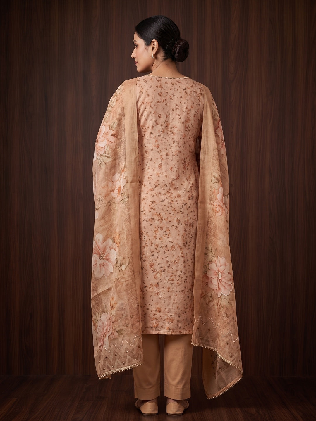 Peachmode Beige Unstitched Dress Material - Image 5
