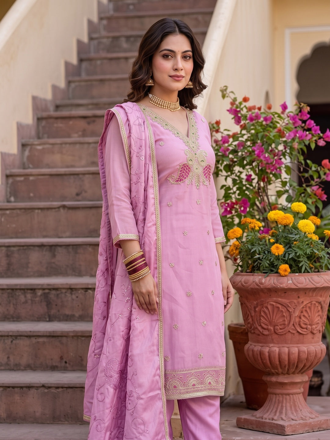 Peachmode Pink Unstitched Dress Material - Image 5