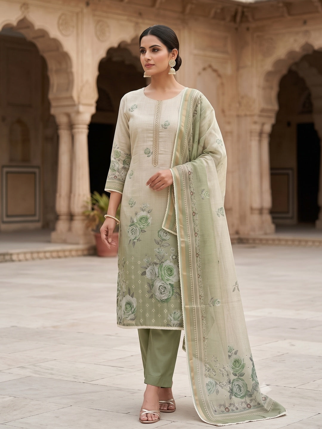 Peachmode Green Unstitched Dress Material - Image 5