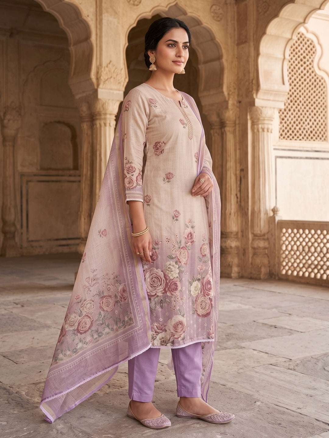 Peachmode Purple Unstitched Dress Material - Image 5