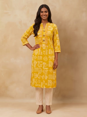 Olive Handblock Printed Pure Cotton A-Line Kurti - Image 1