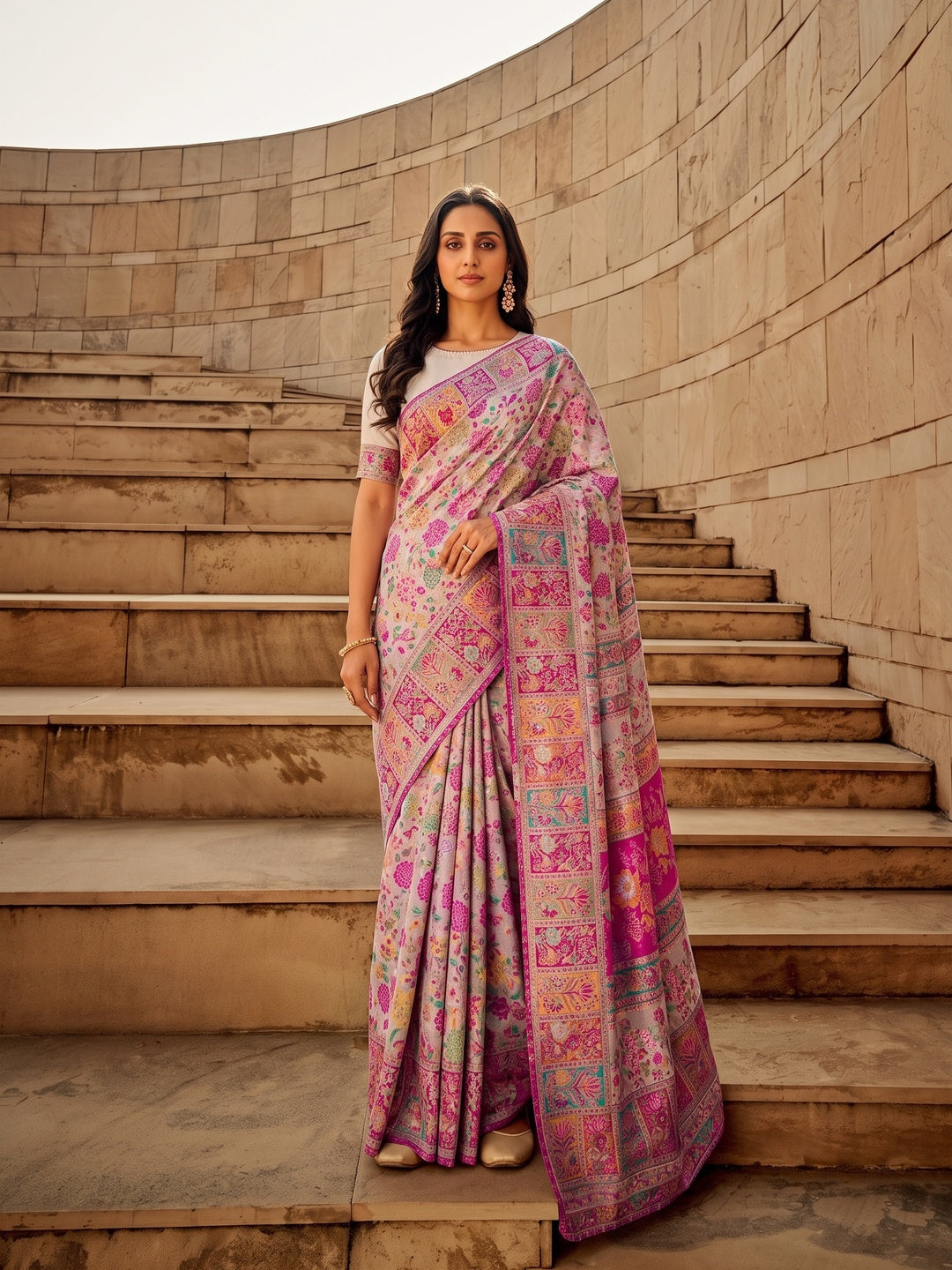 Cream Floral Woven Pure Cotton Saree - Image 1