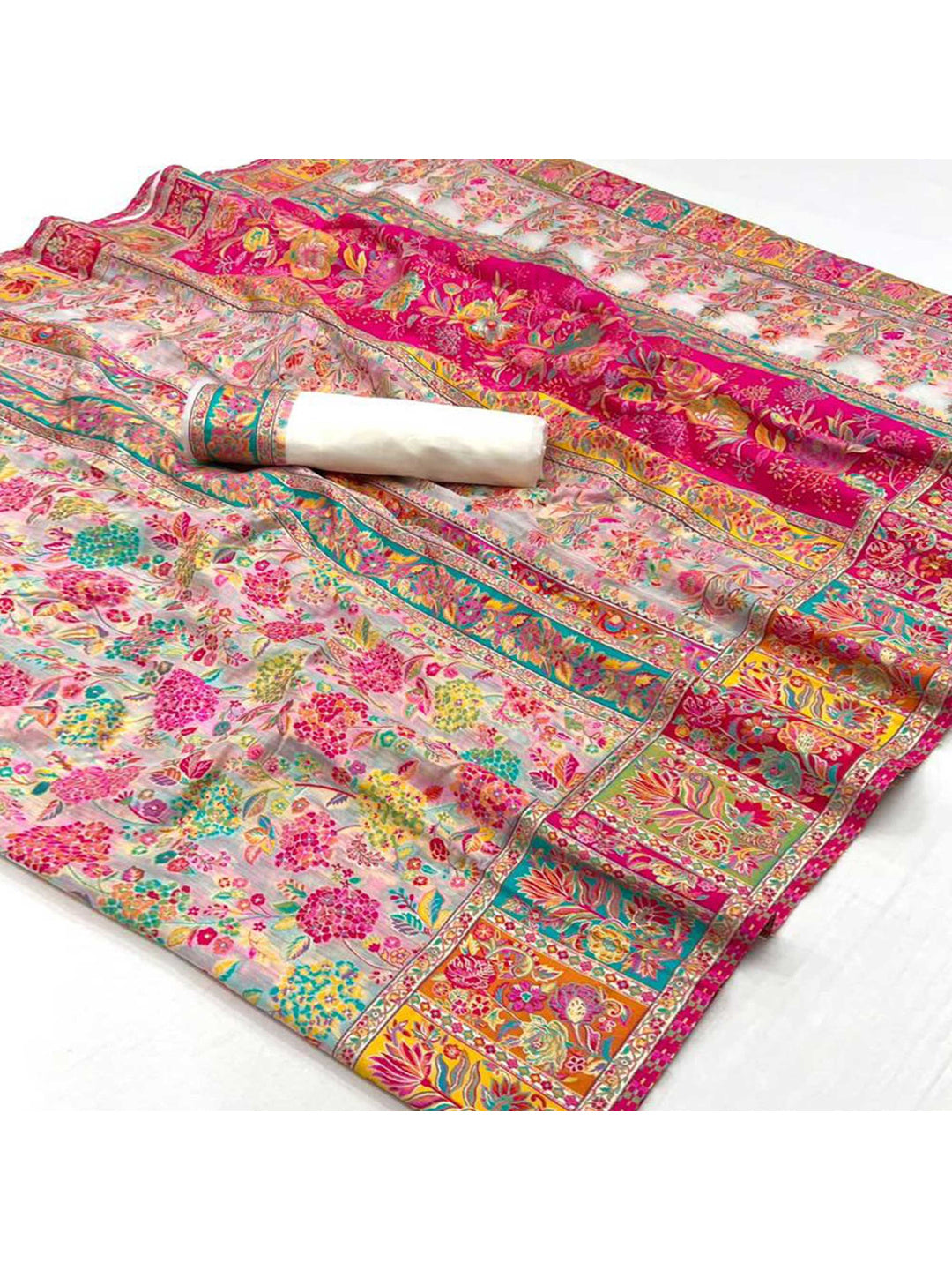 Cream Floral Woven Pure Cotton Saree - Image 5