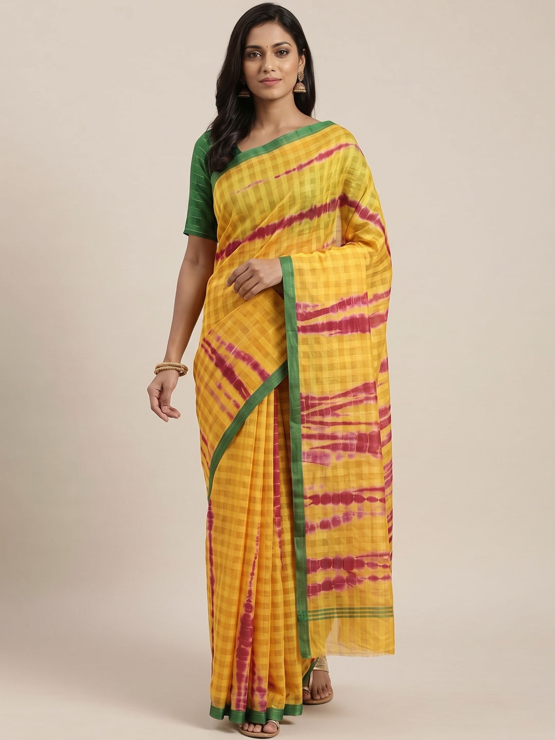 Yellow Casual Wear Printed Cotton Silk Saree - Image 1