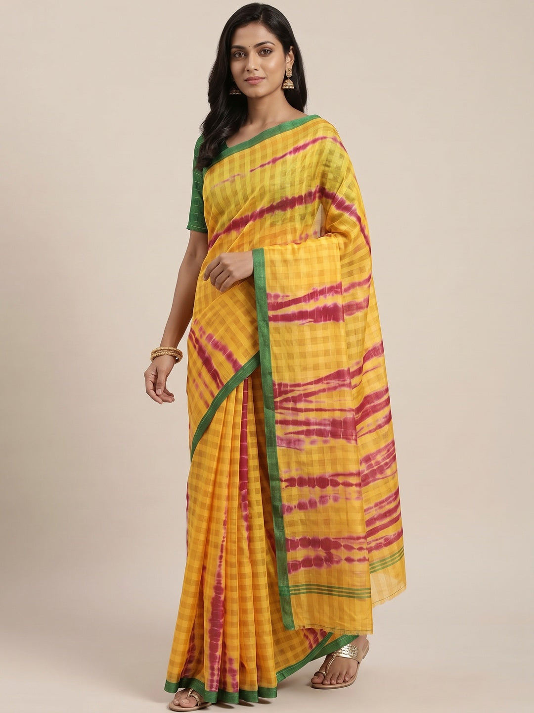Yellow Casual Wear Printed Cotton Silk Saree - Image 2