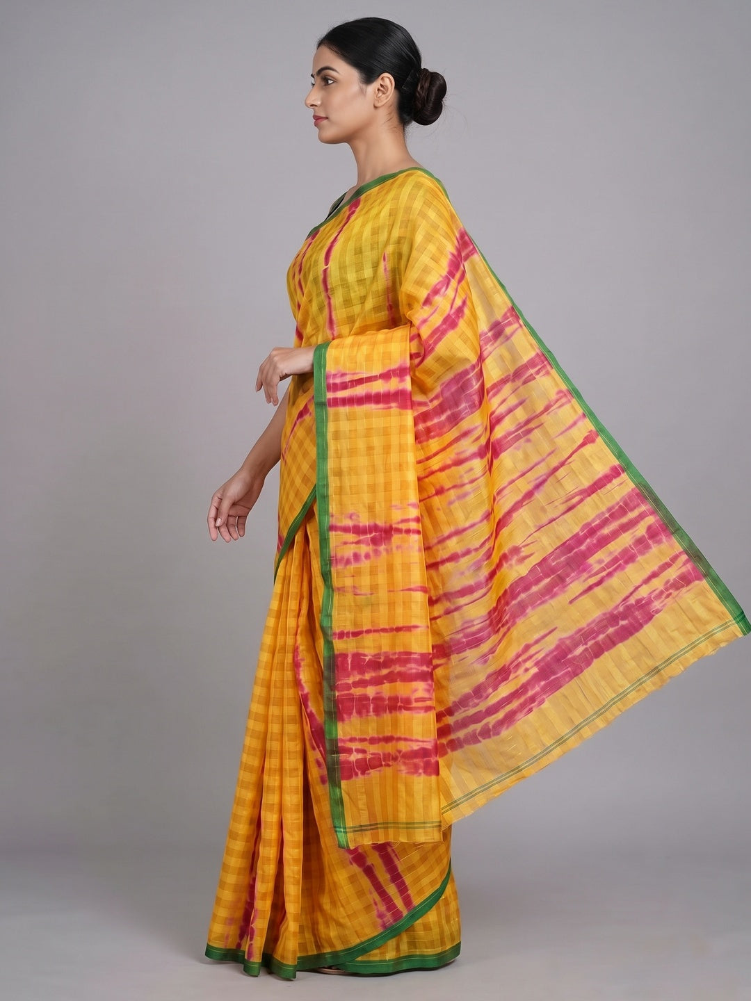 Yellow Casual Wear Printed Cotton Silk Saree - Image 3