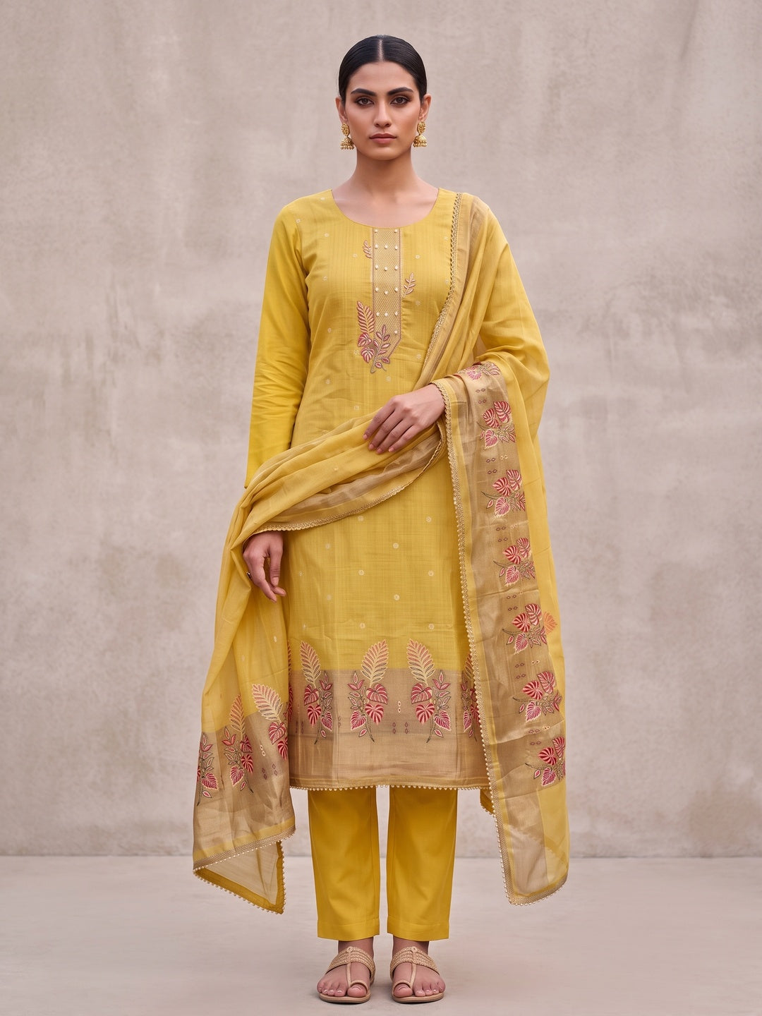 Peachmode Yellow Unstitched Dress Material - Image 4