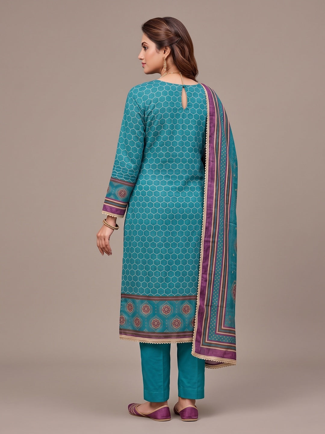Peachmode Turquoise Unstitched Dress Material - Image 5