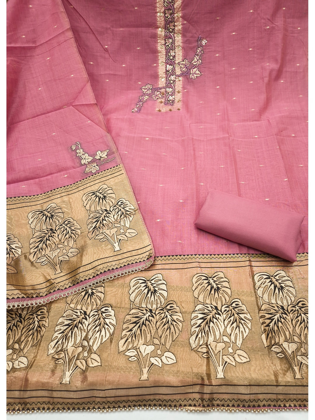 Peachmode Pink Unstitched Dress Material - Image 1
