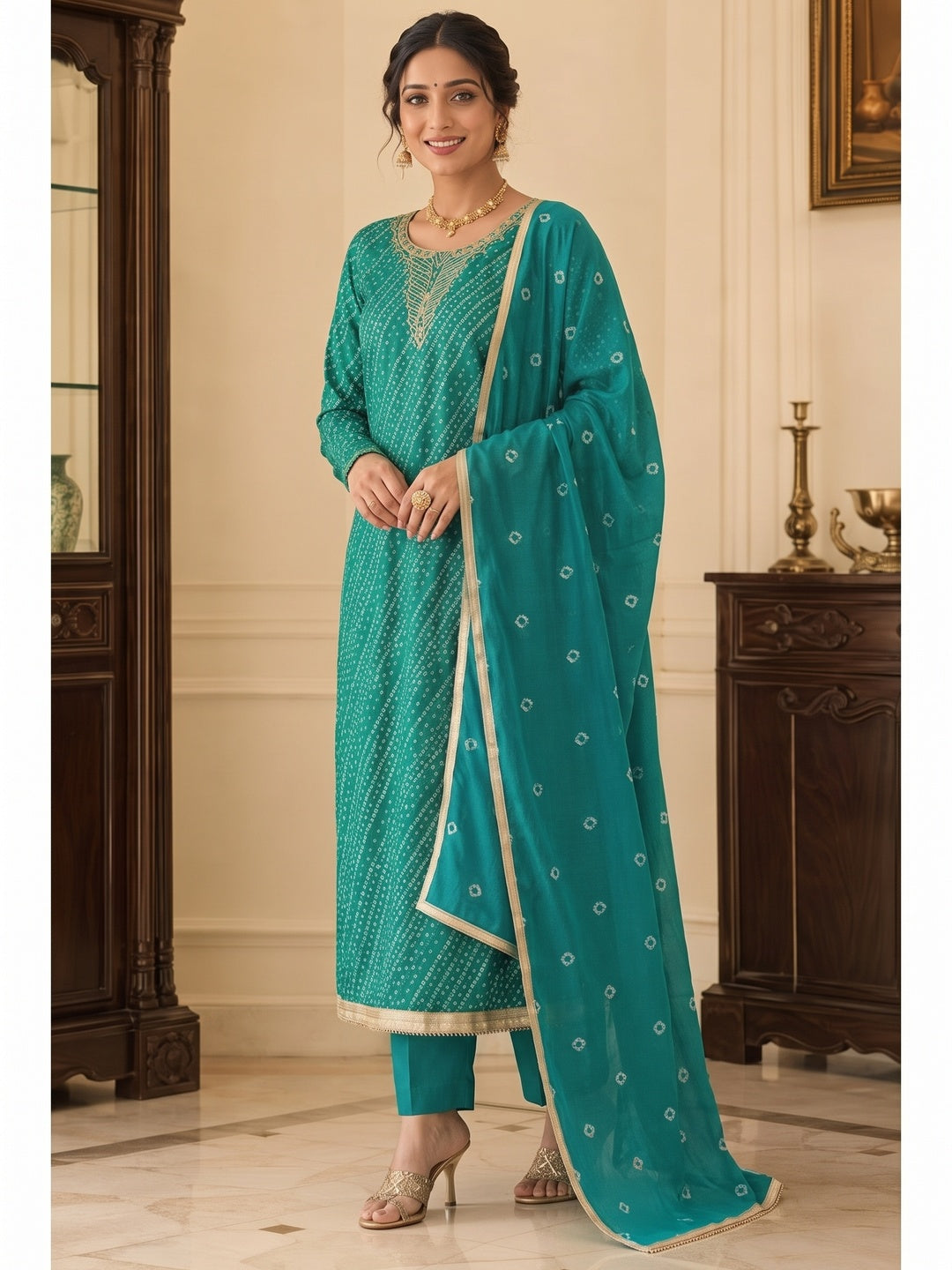 Peachmode Green Unstitched Dress Material - Image 2