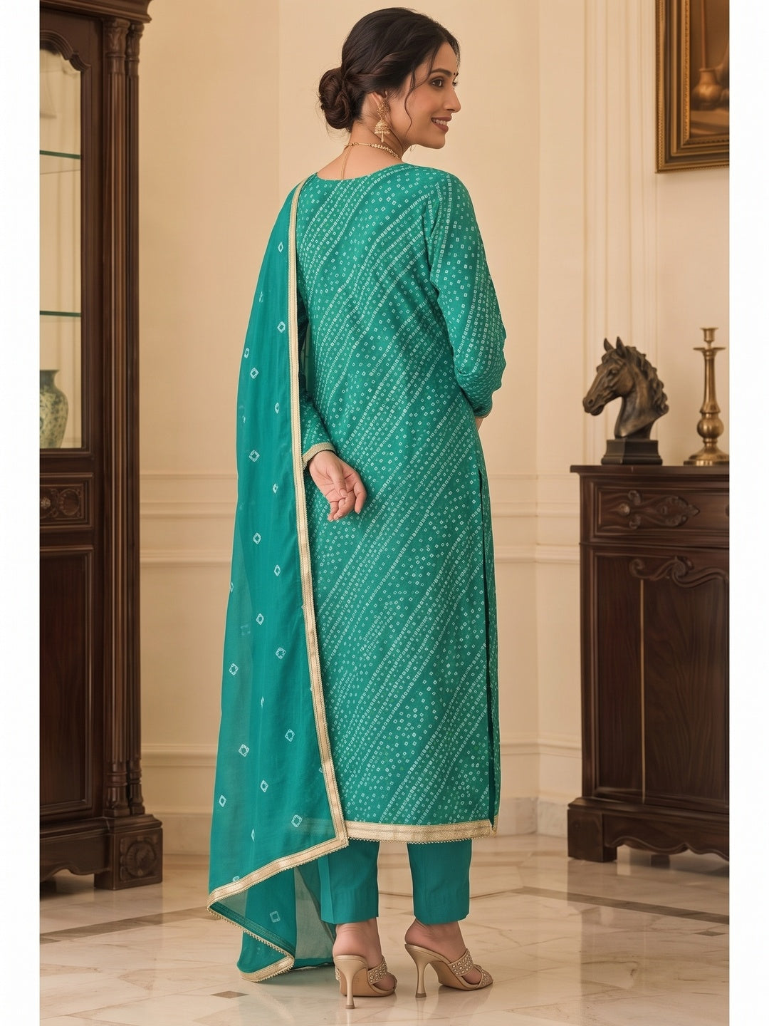 Peachmode Green Unstitched Dress Material - Image 5