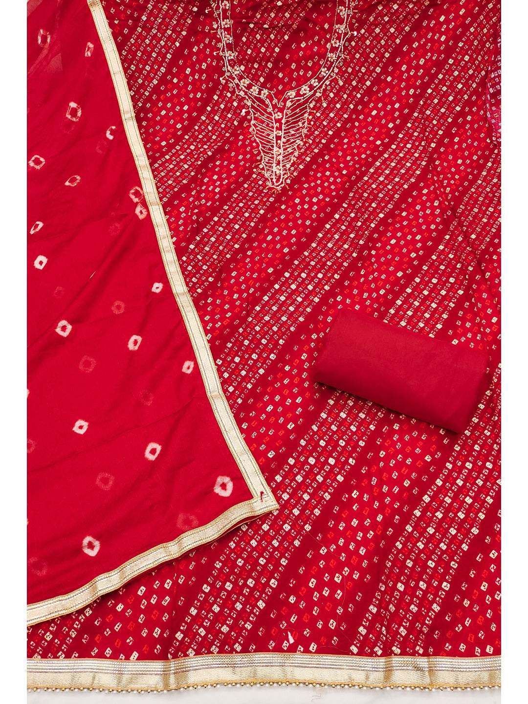 Peachmode Red Unstitched Dress Material - Image 1