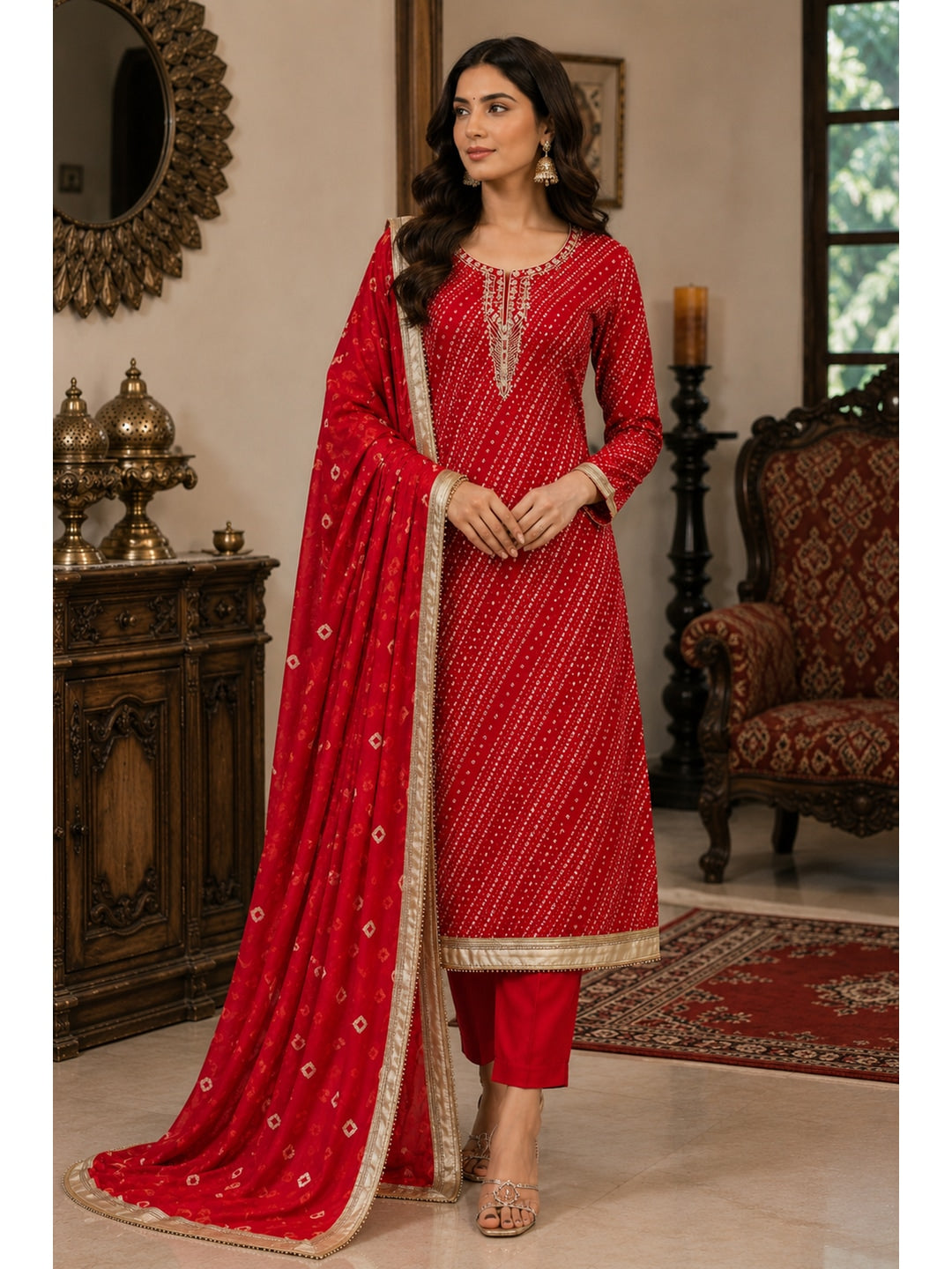 Peachmode Red Unstitched Dress Material - Image 3