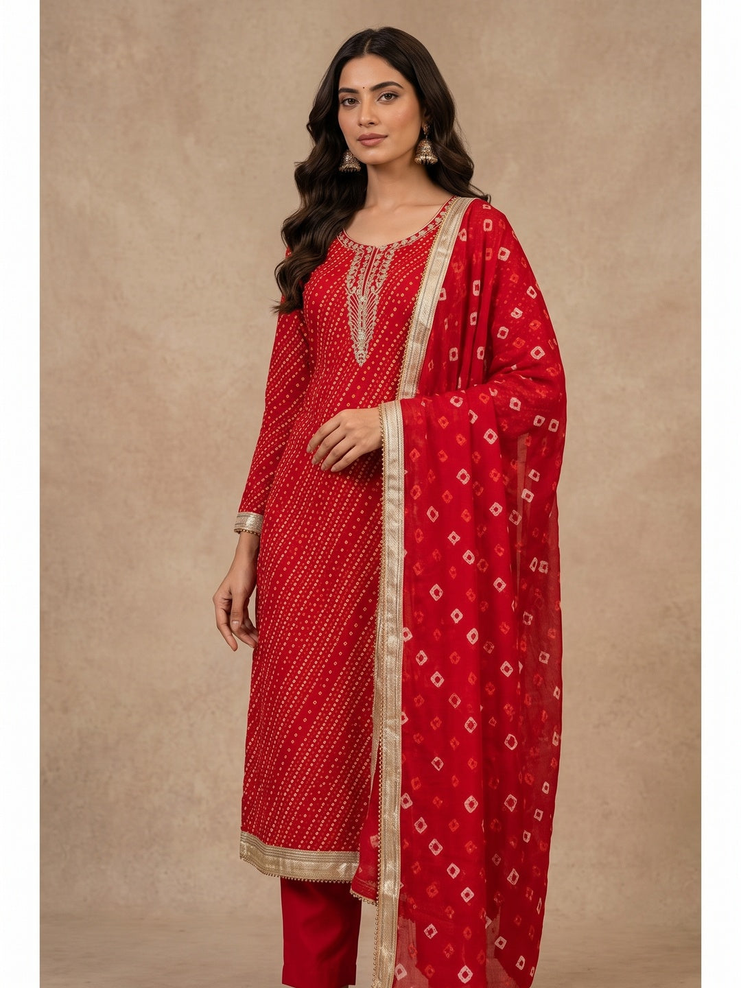 Peachmode Red Unstitched Dress Material - Image 2