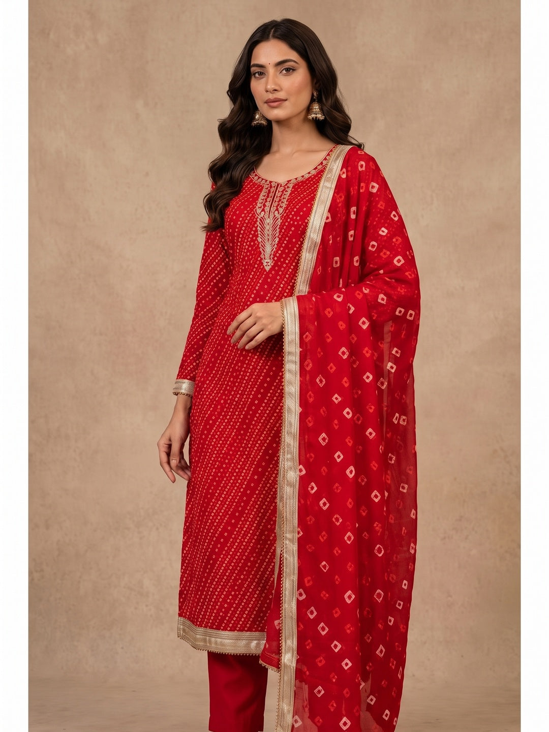 Peachmode Red Unstitched Dress Material - Image 4