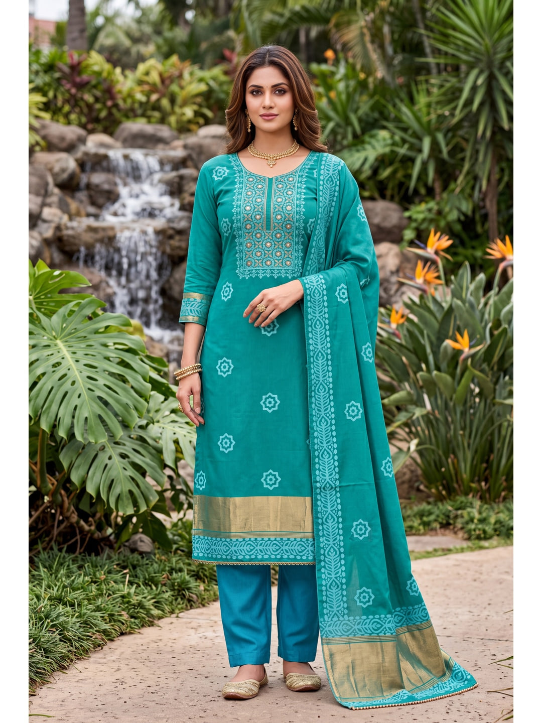 Peachmode Turquoise Unstitched Dress Material - Image 3