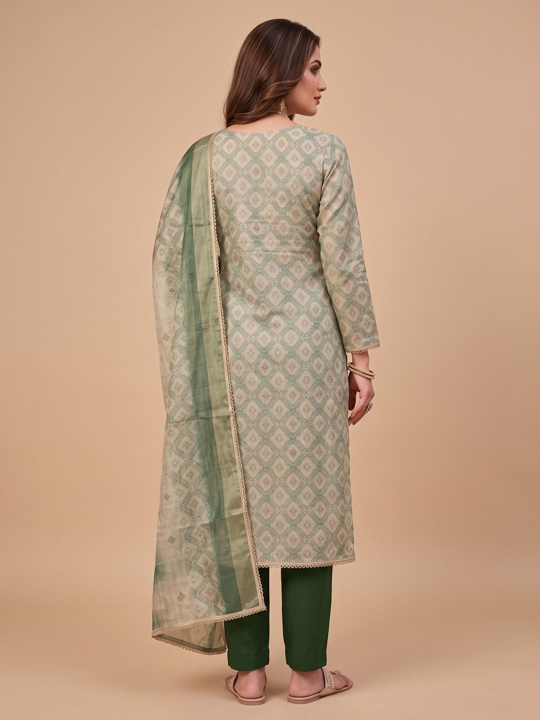Peachmode Green Unstitched Dress Material - Image 5