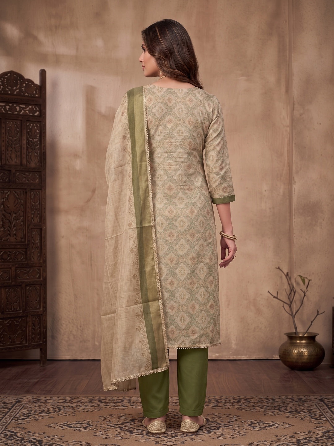 Peachmode Olive Unstitched Dress Material - Image 5