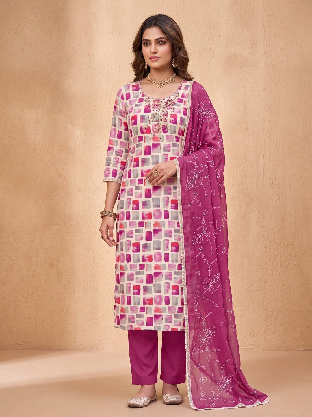 Peachmode Pink Unstitched Dress Material - Image 2