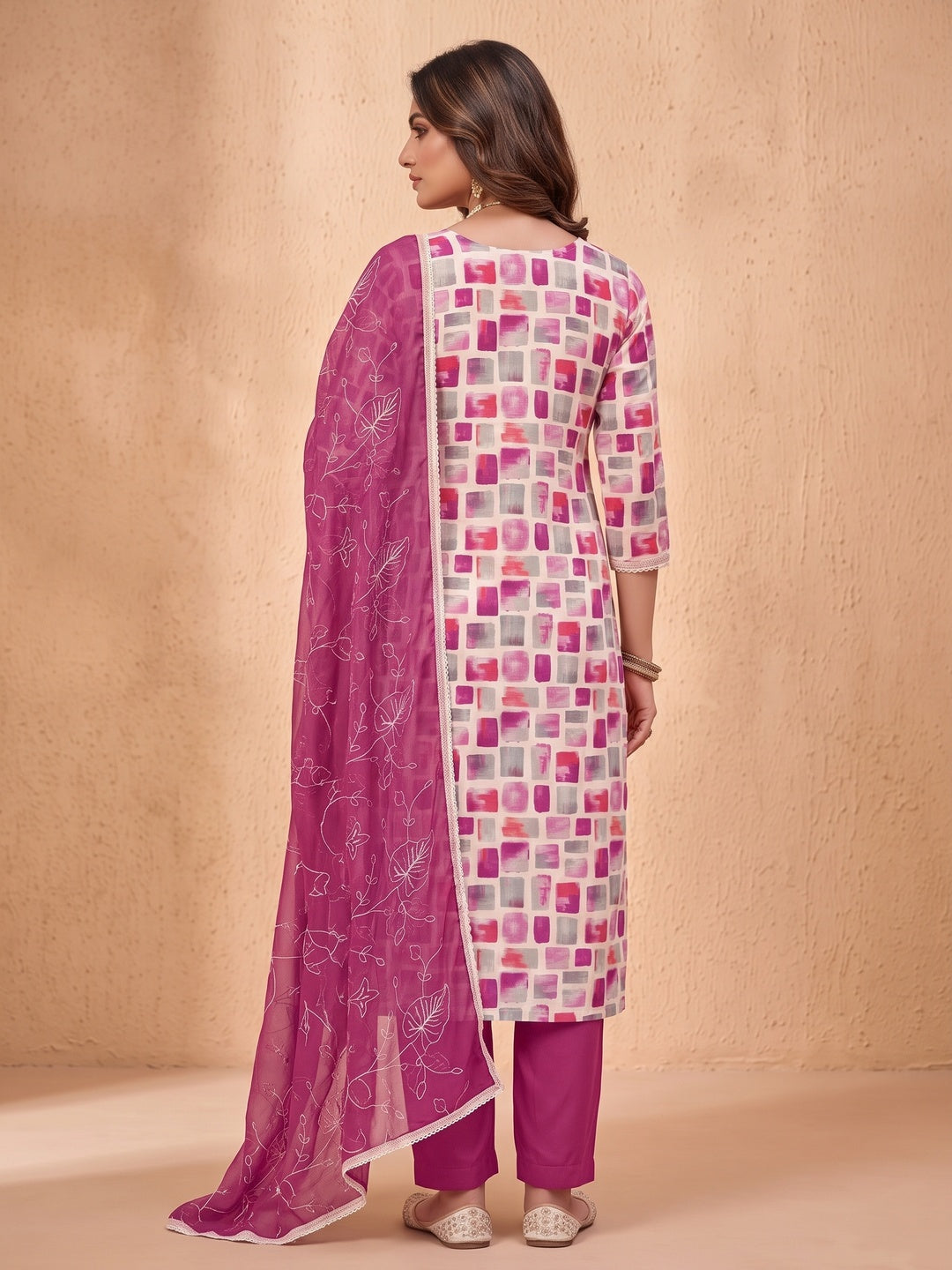 Peachmode Pink Unstitched Dress Material - Image 5