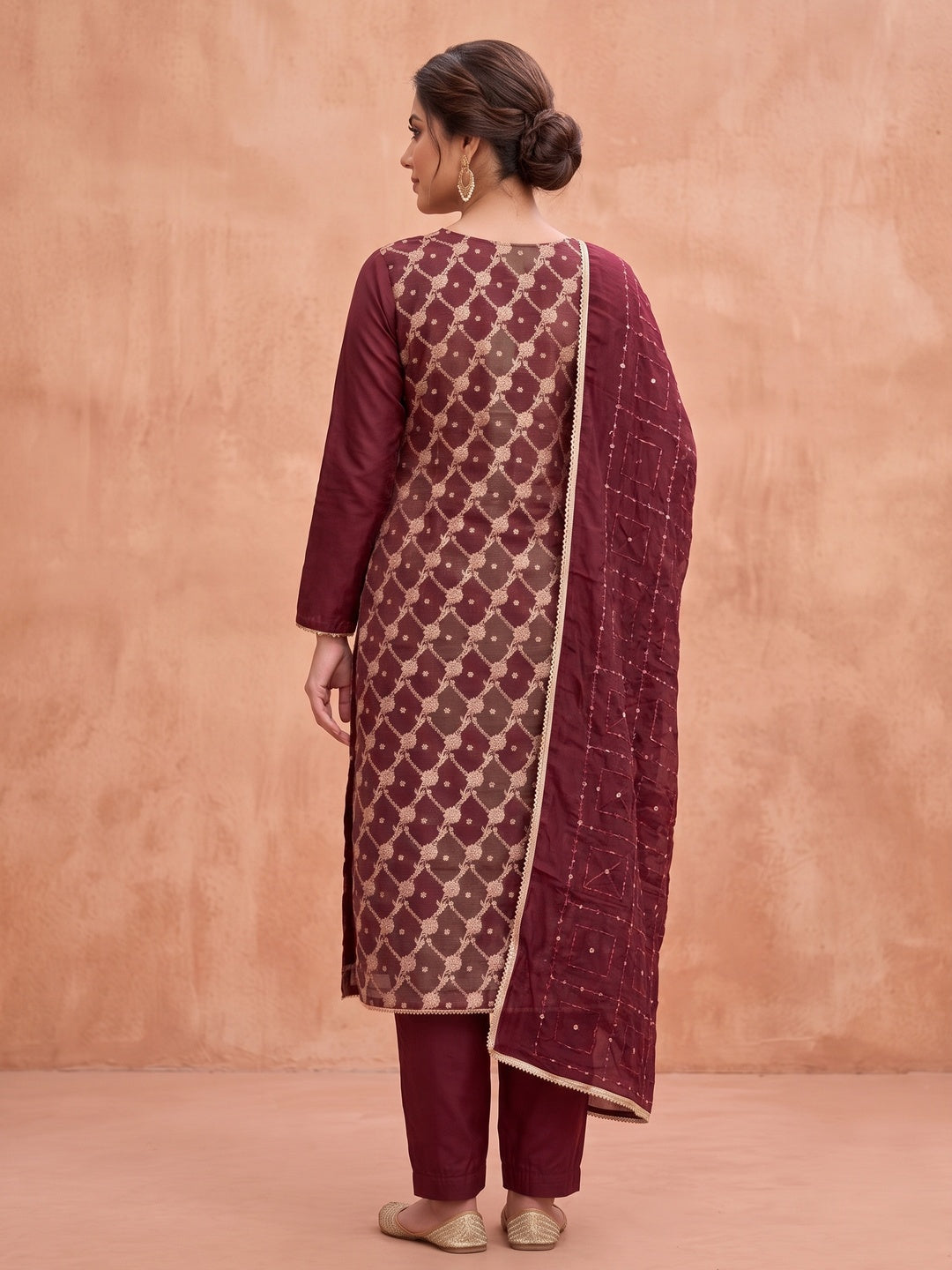 Peachmode Maroon Unstitched Dress Material - Image 5