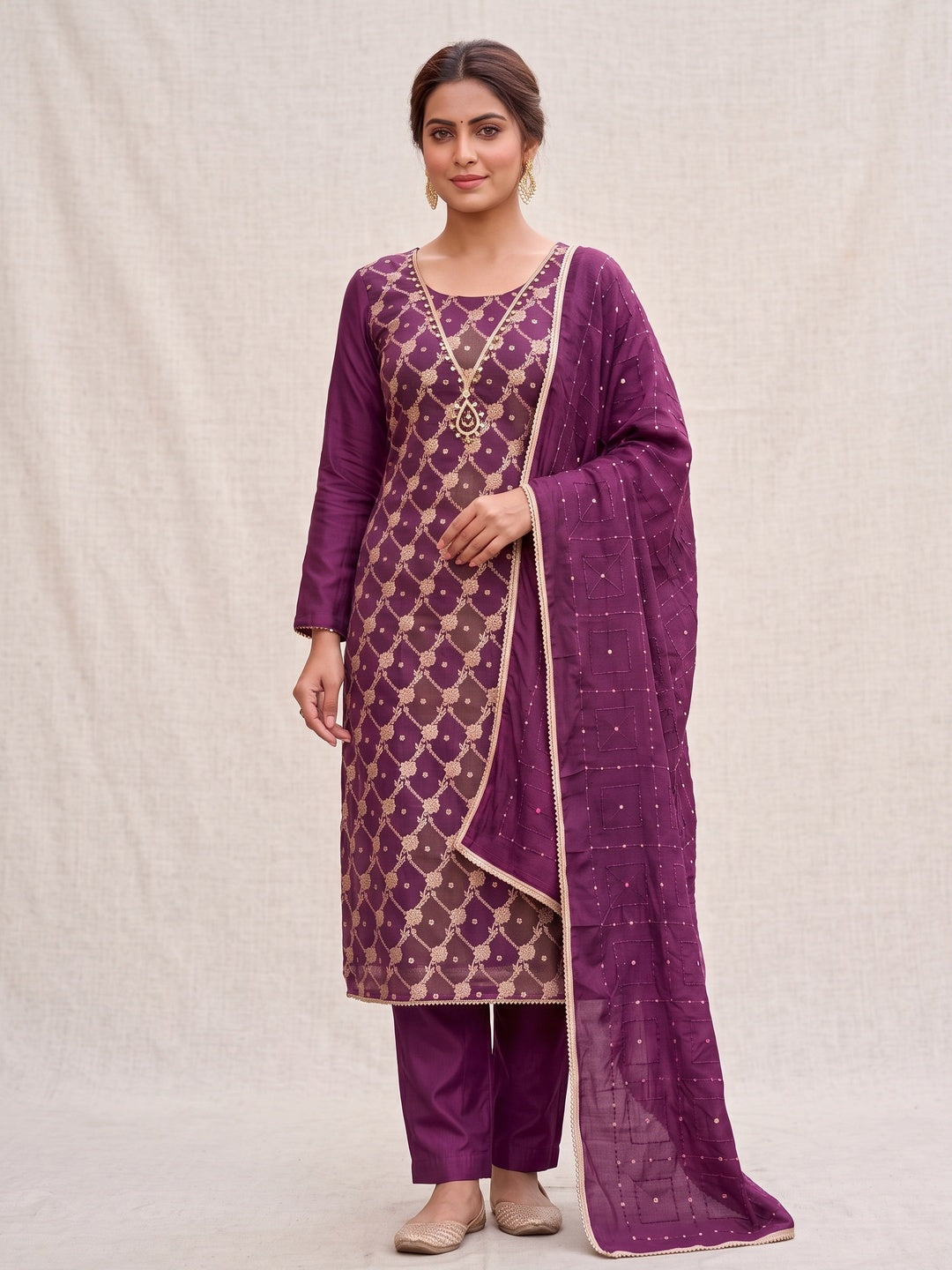 Peachmode Magenta Unstitched Dress Material - Image 4