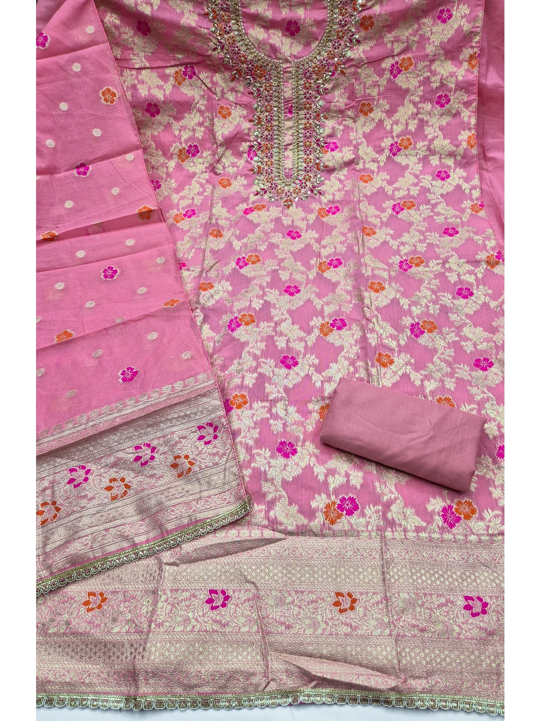 Peachmode Pink Unstitched Dress Material - Image 1