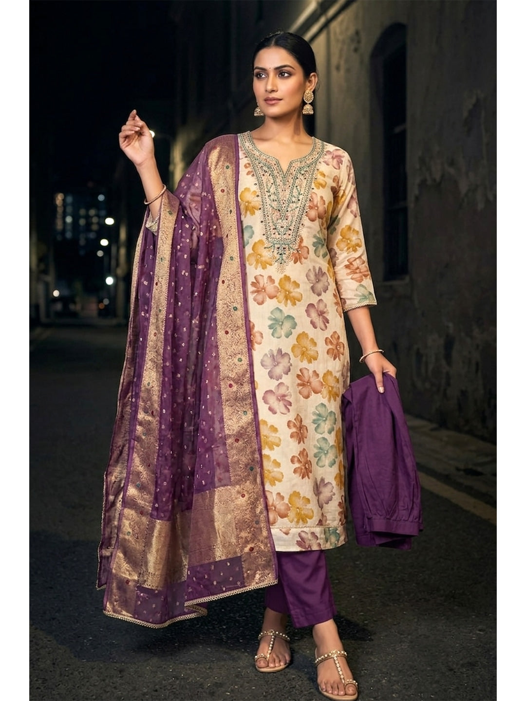 Peachmode Purple Unstitched Dress Material - Image 3