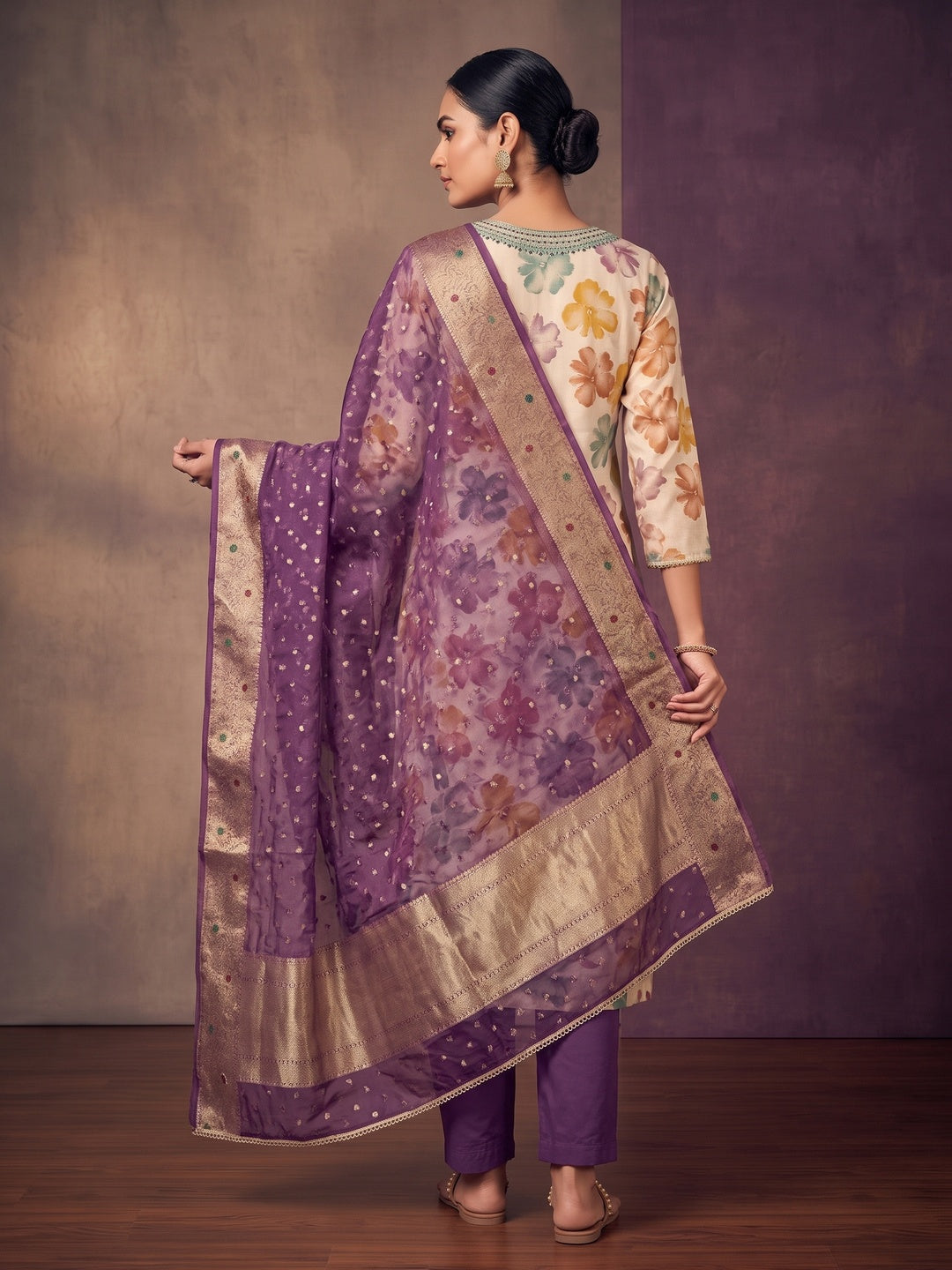 Peachmode Purple Unstitched Dress Material - Image 5