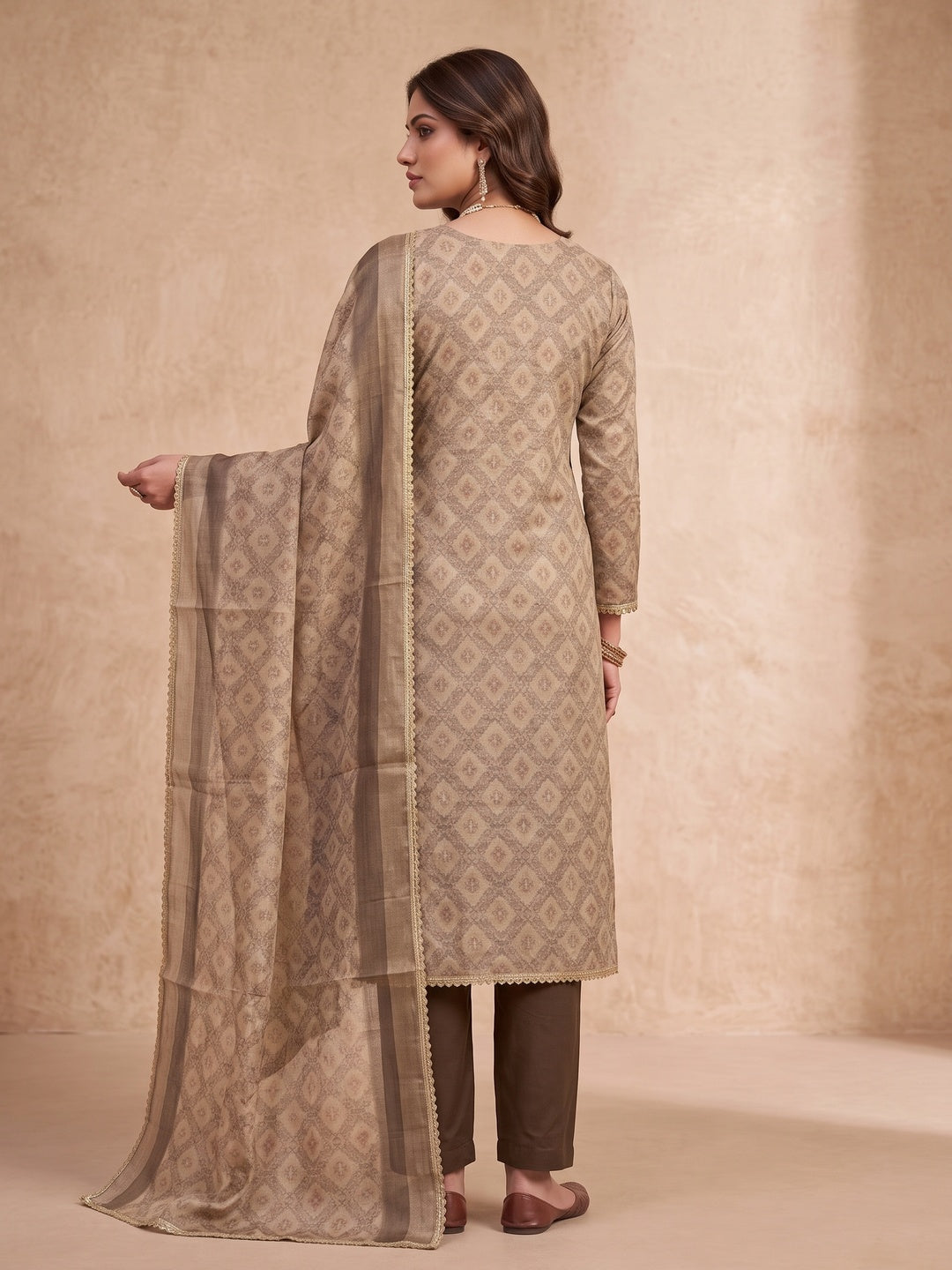 Peachmode Brown Unstitched Dress Material - Image 5