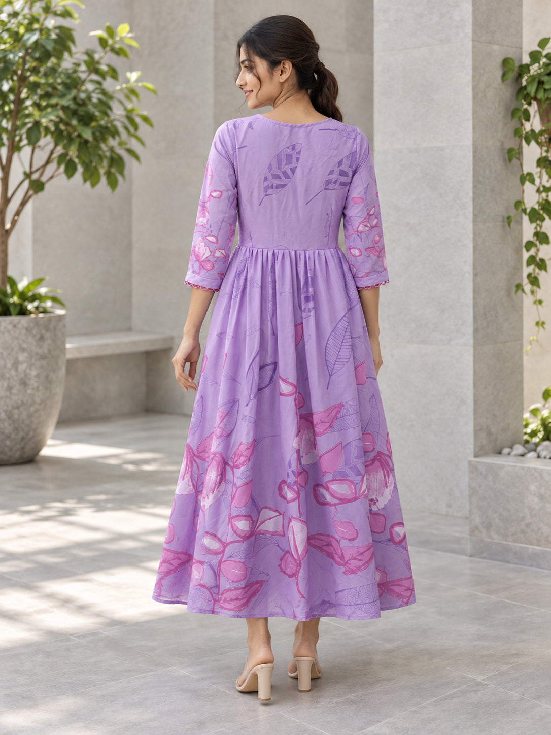Peachmode Lavender Crepe Floral Embellished Tiered Maxi Dress - Image 4