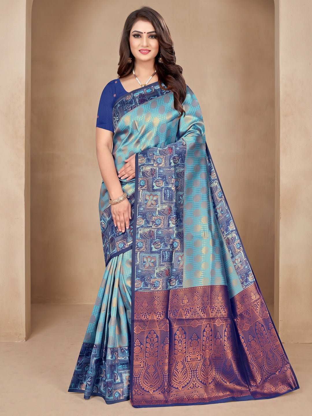 Peachmode Blue Sitara Silk Woven Saree - Image 1